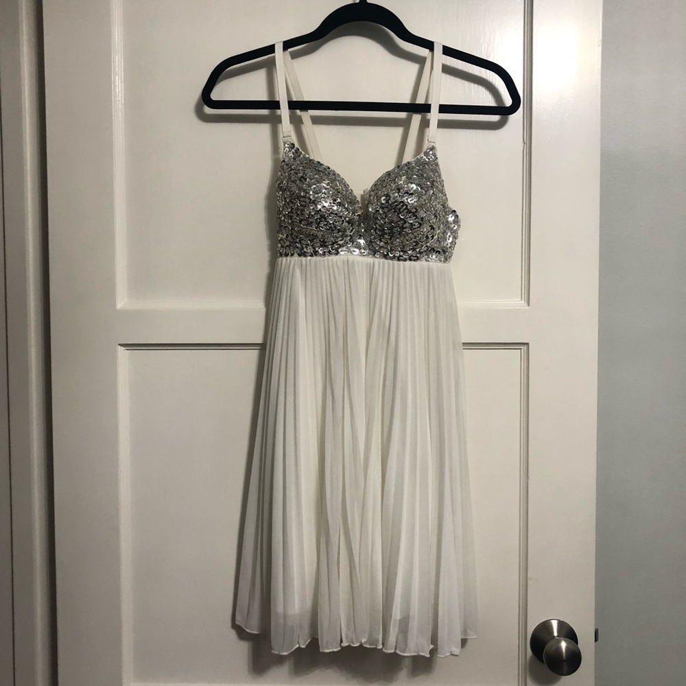 White Babydoll Dress with Silver Sequins